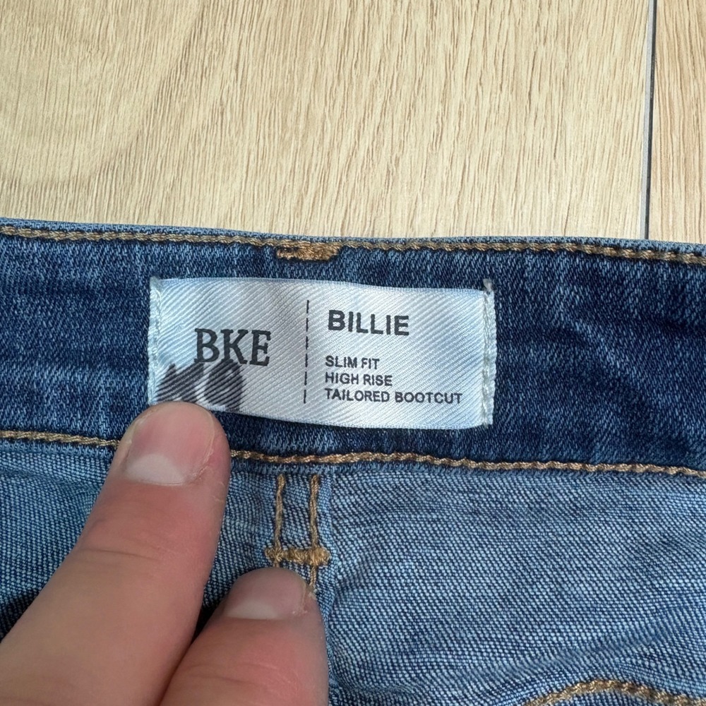 BKE Billie High Rise Slim Tailored Bootcut Jeans Blue Wash 27x31.5 Distressed - Picture 3 of 10